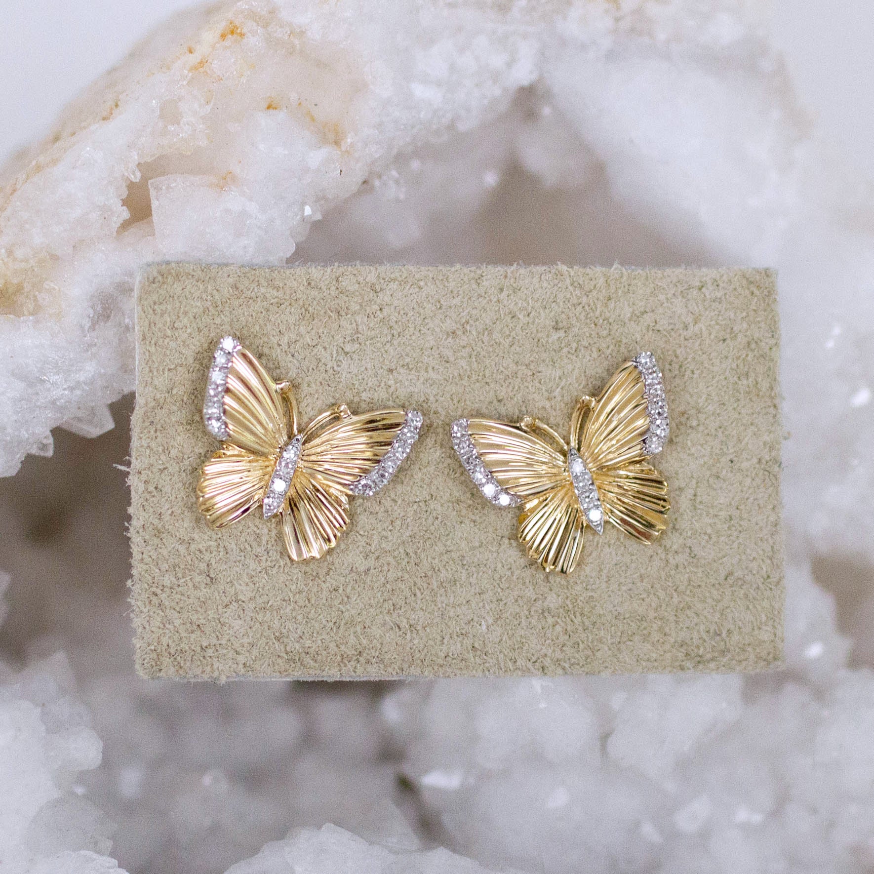 14K Diamond Vintage Butterfly Posts - small