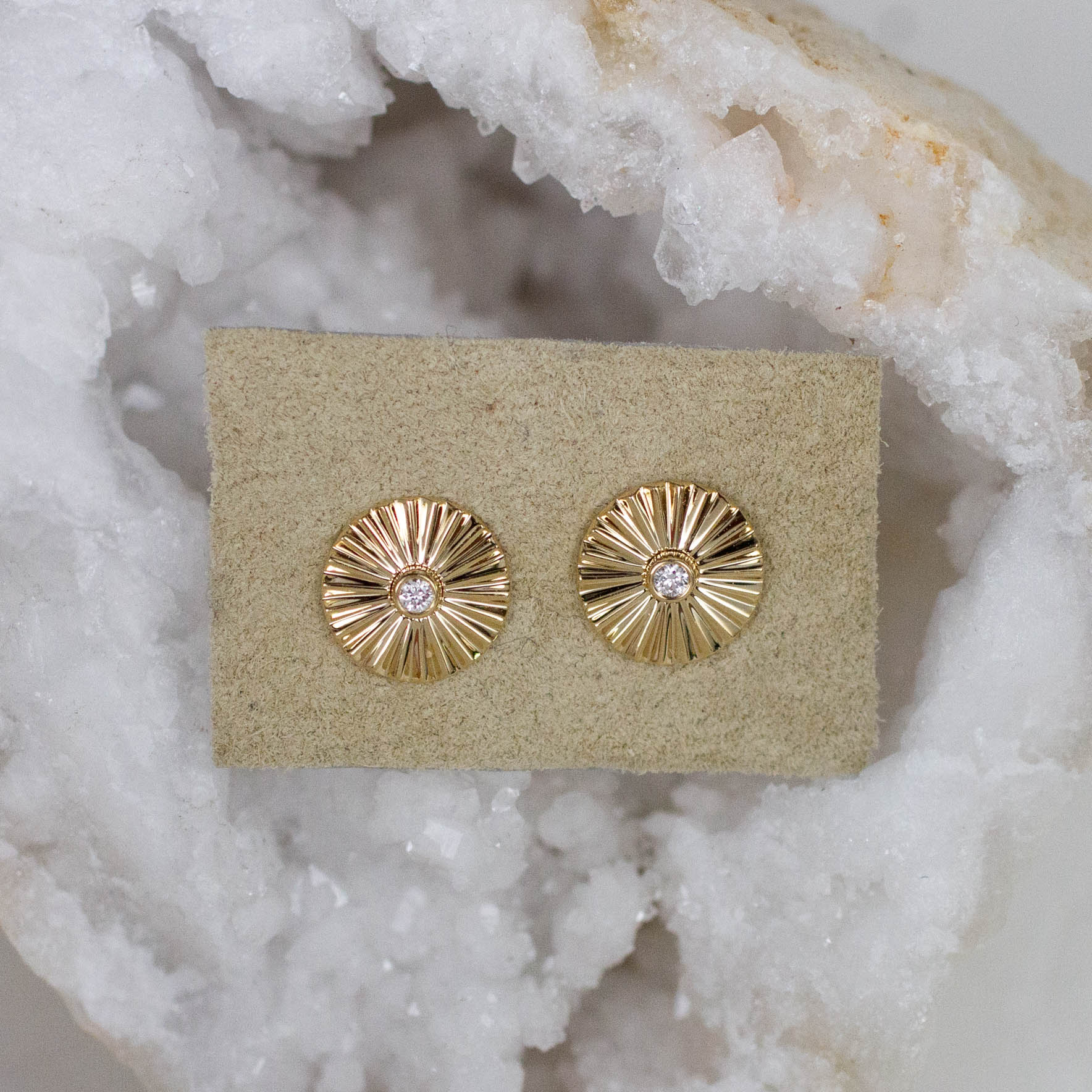 14K Diamond Sun Disc Posts