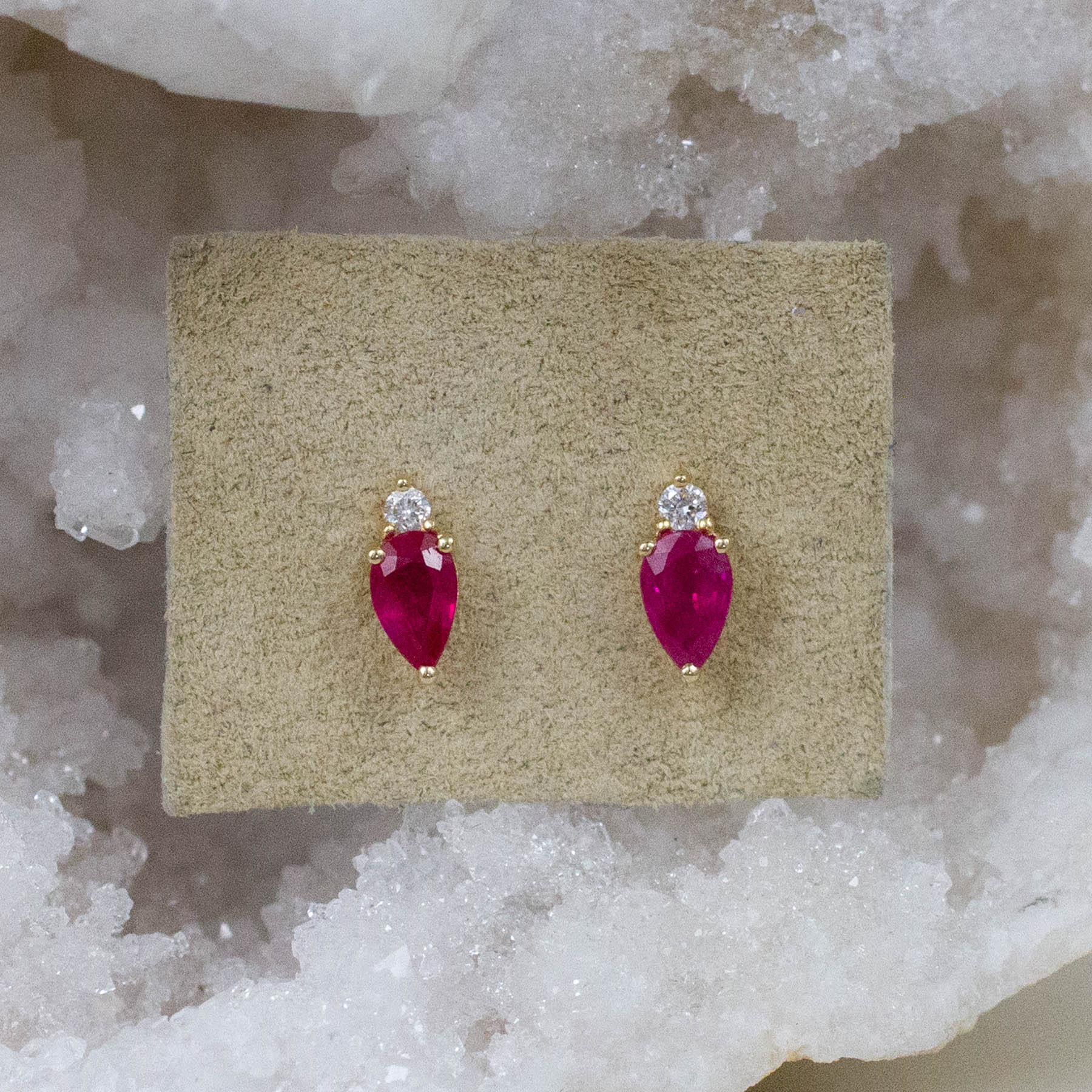 14K Diamond & Ruby Pear Posts