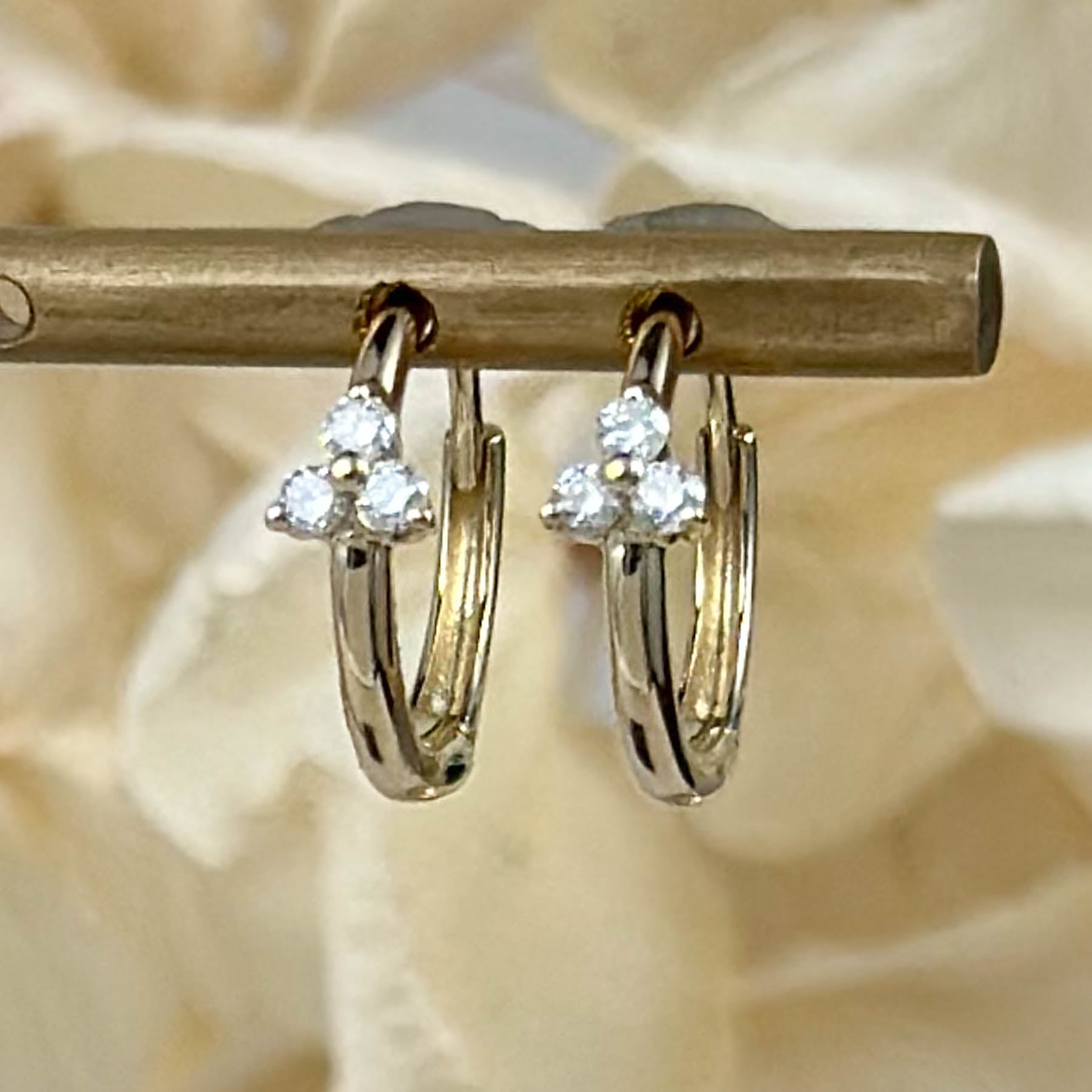14K Diamond Trio Accent Huggie Hoops