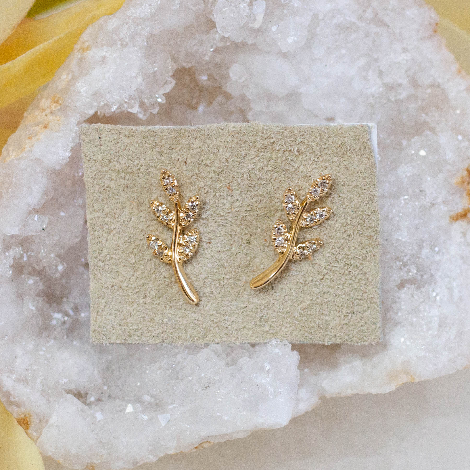 14K Diamond Leaf Posts