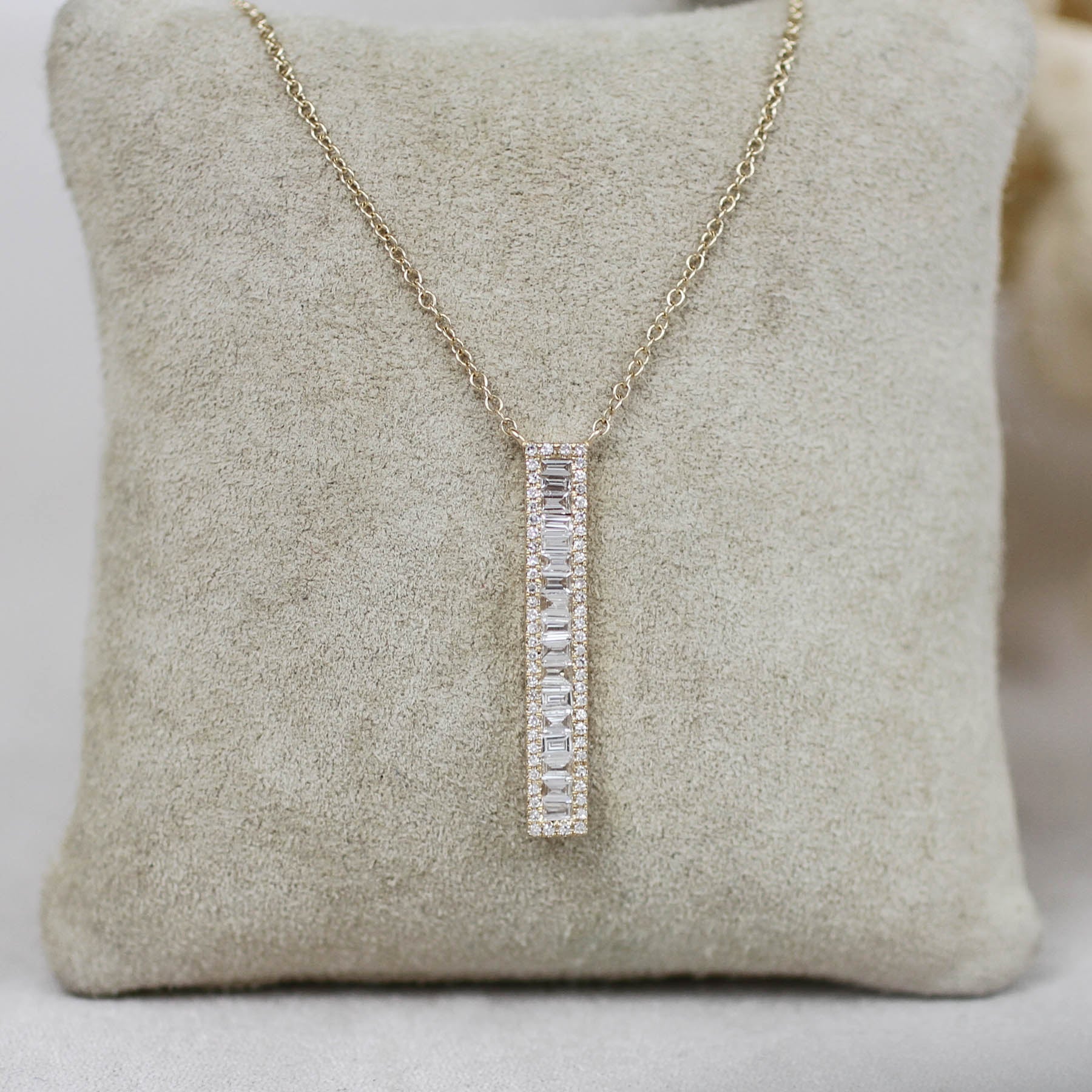 14K Diamond Baguette Bar Necklace