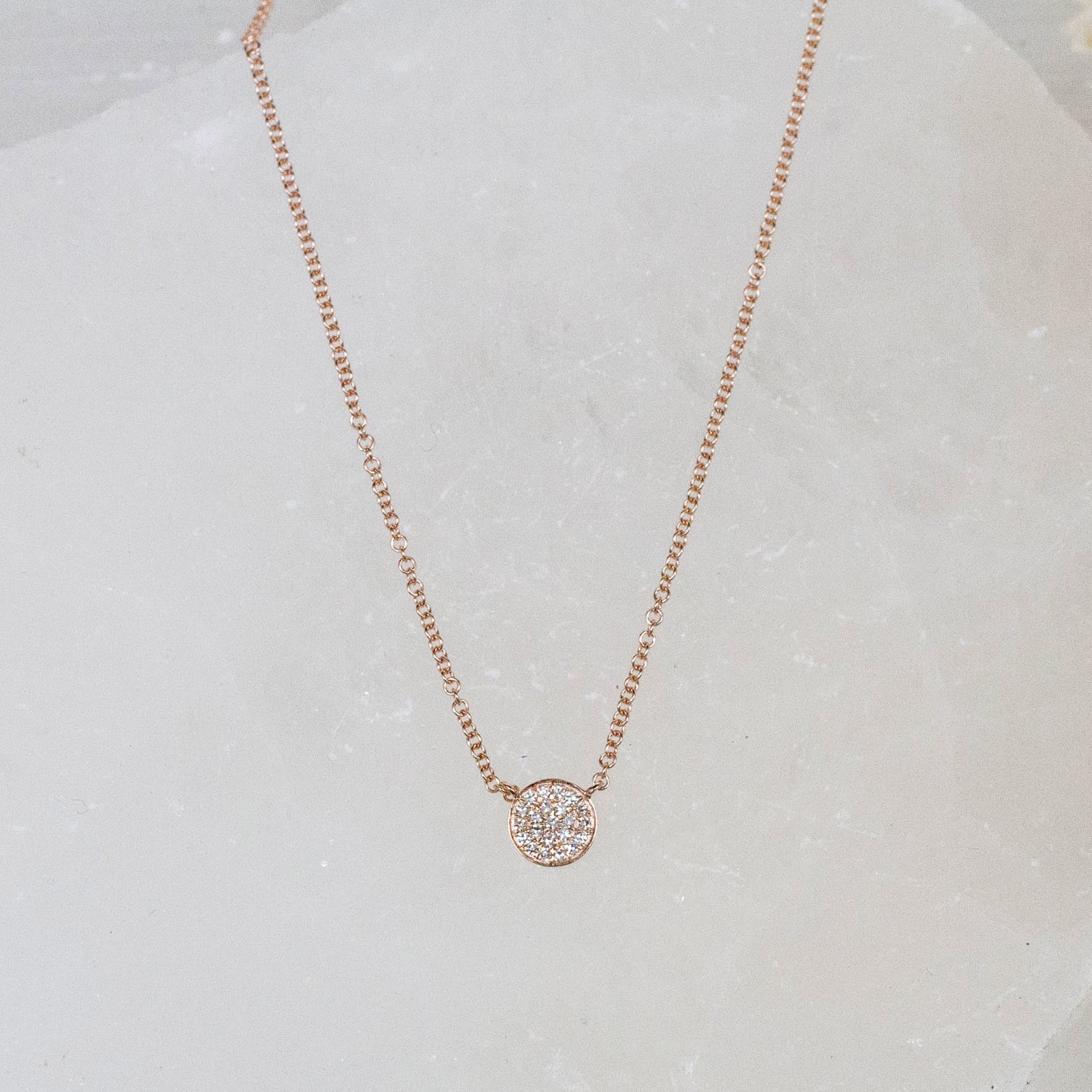 14K Diamond Small Disc Necklace