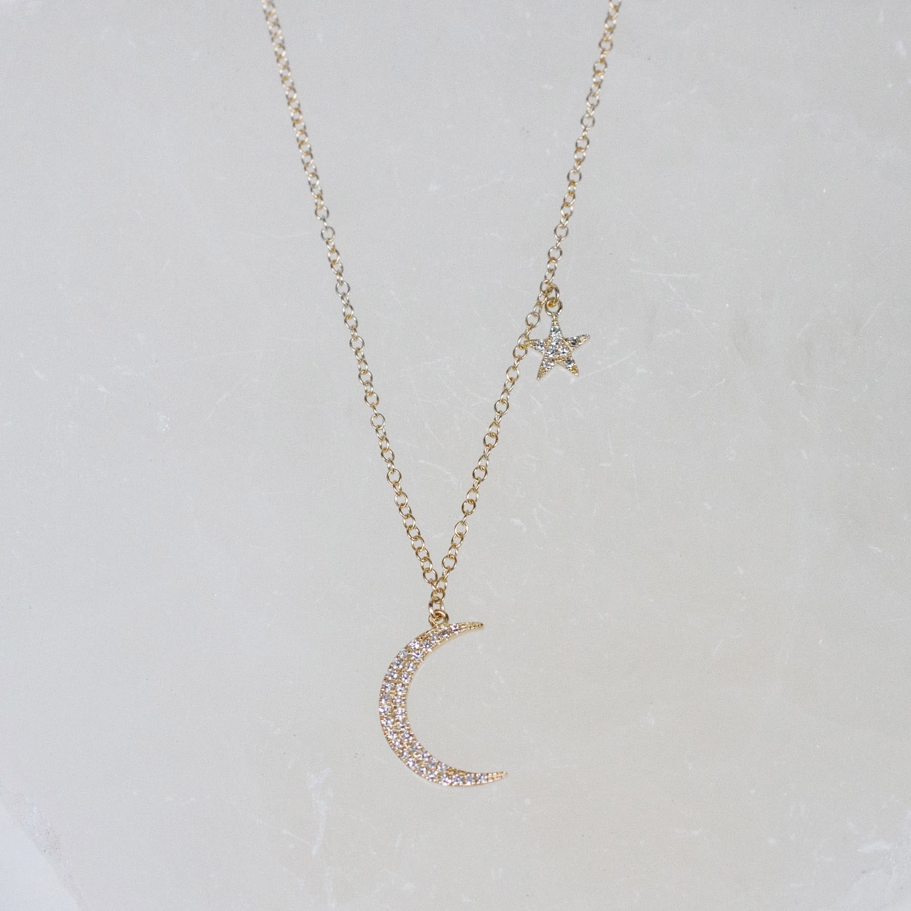 14K Diamond Moon & Star Necklace
