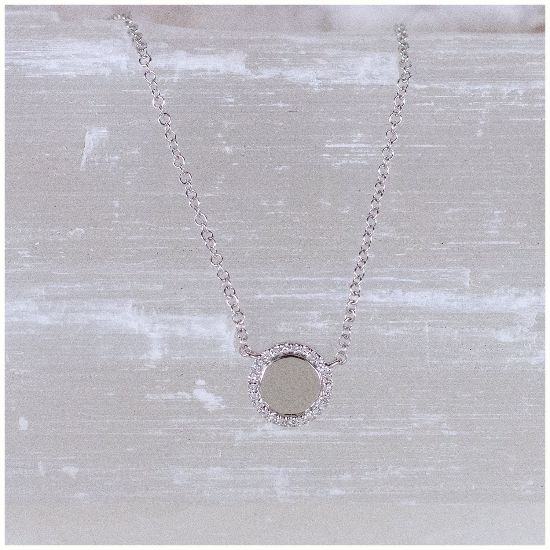 14K Diamond Disc Pave Edge Necklace