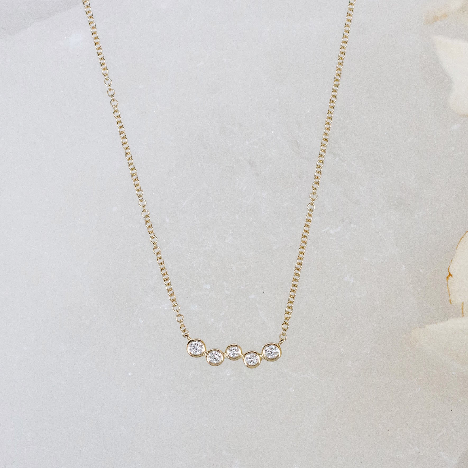 14K Five Diamond Bubble Necklace