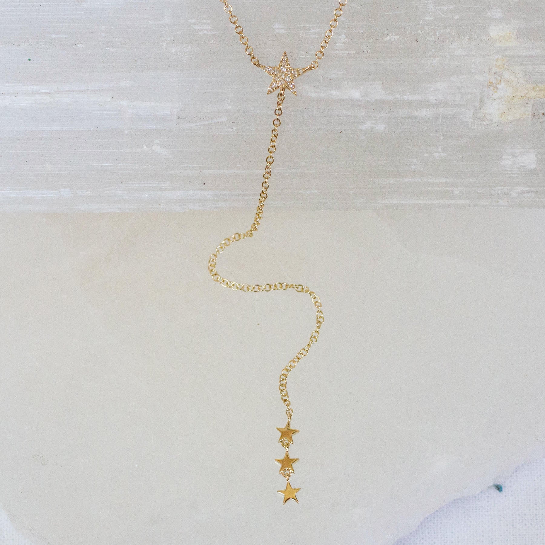 14K Diamond Star Lariat Necklace