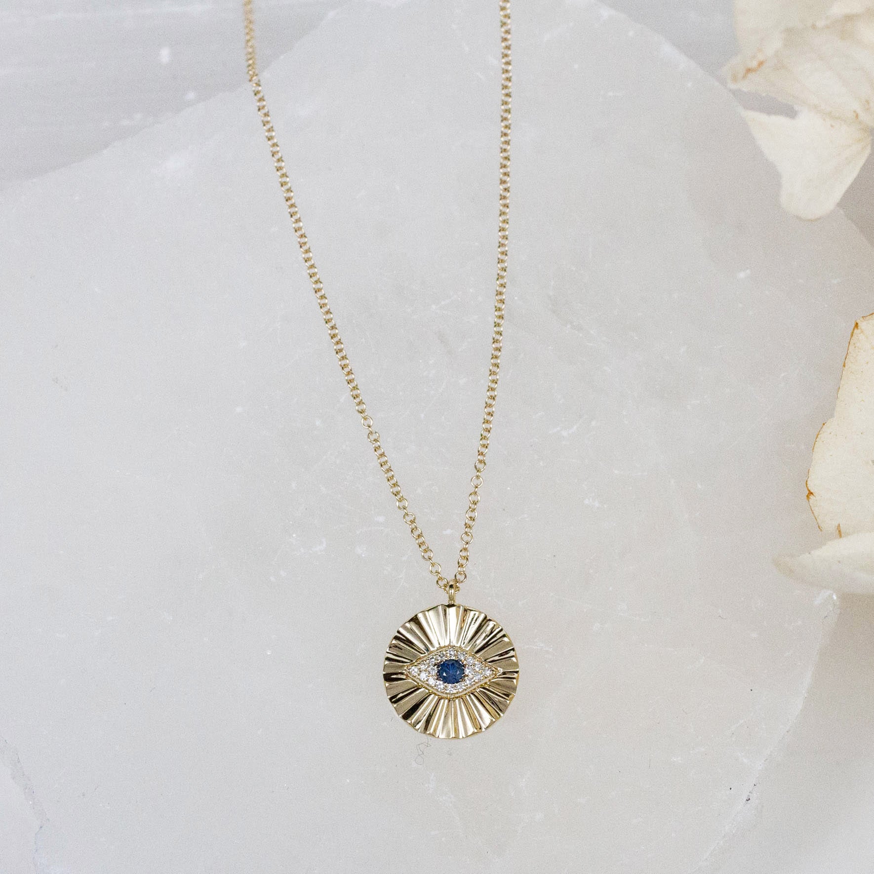 14K Diamond Necklace w/ Blue Sapphire Eye