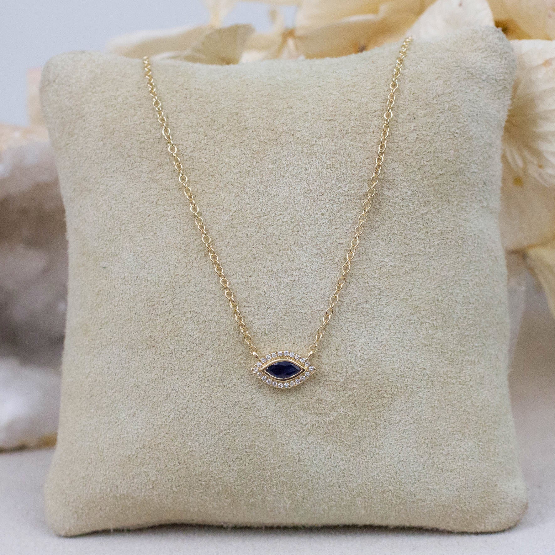 14K Diamond & Gemstone Eye Necklace