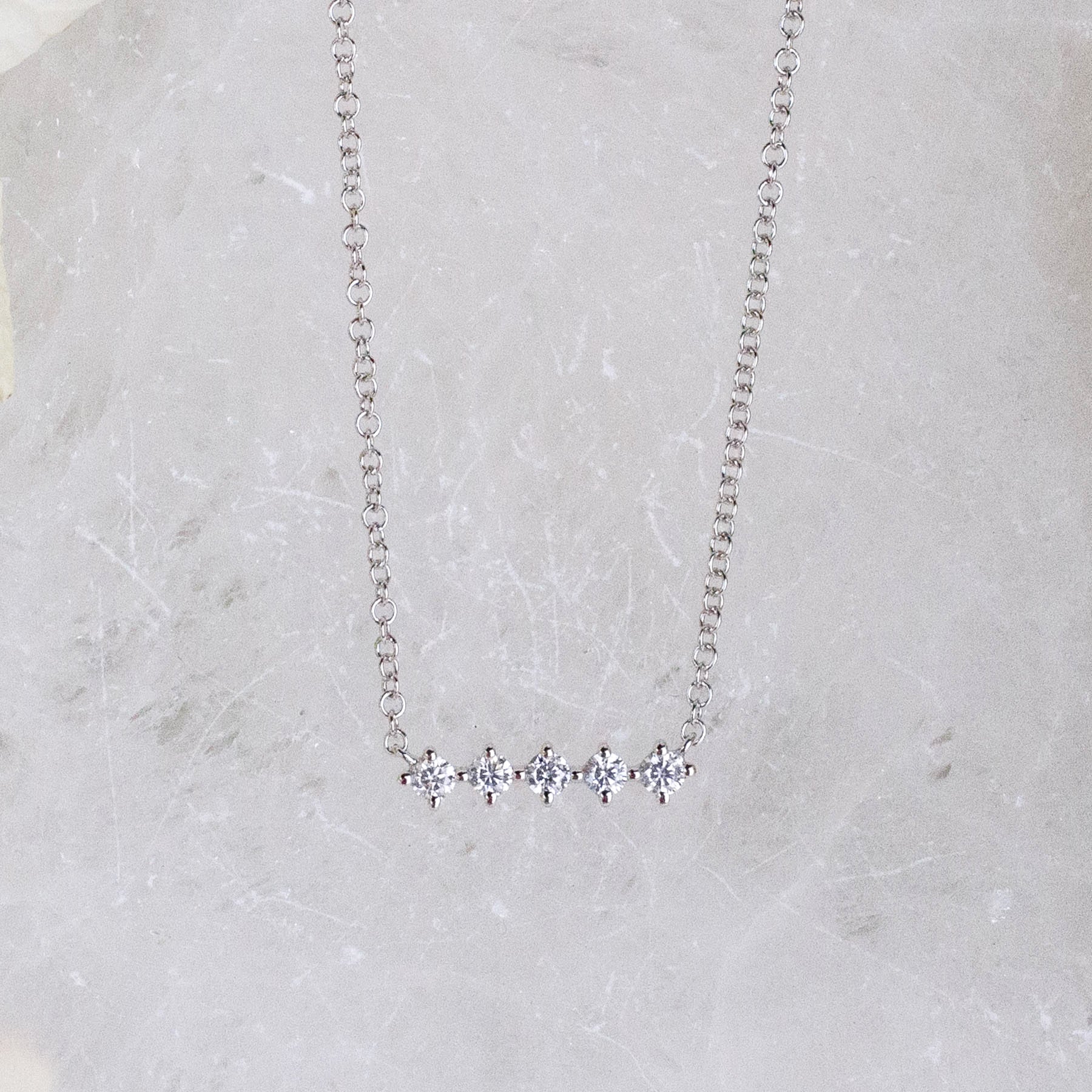14K Five Diamond Row Necklace