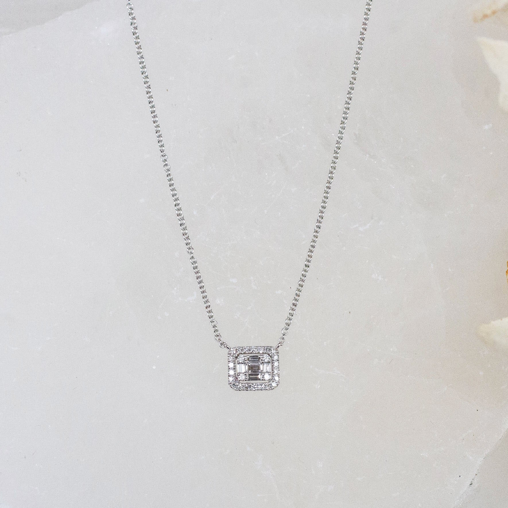 14K Diamond Baguette Square Necklace