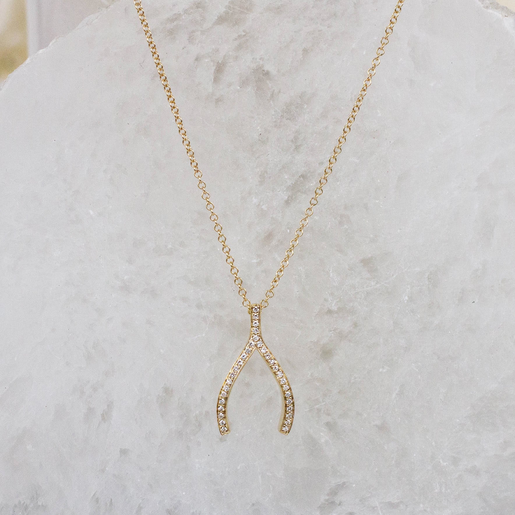 14K Diamond Wishbone Necklace