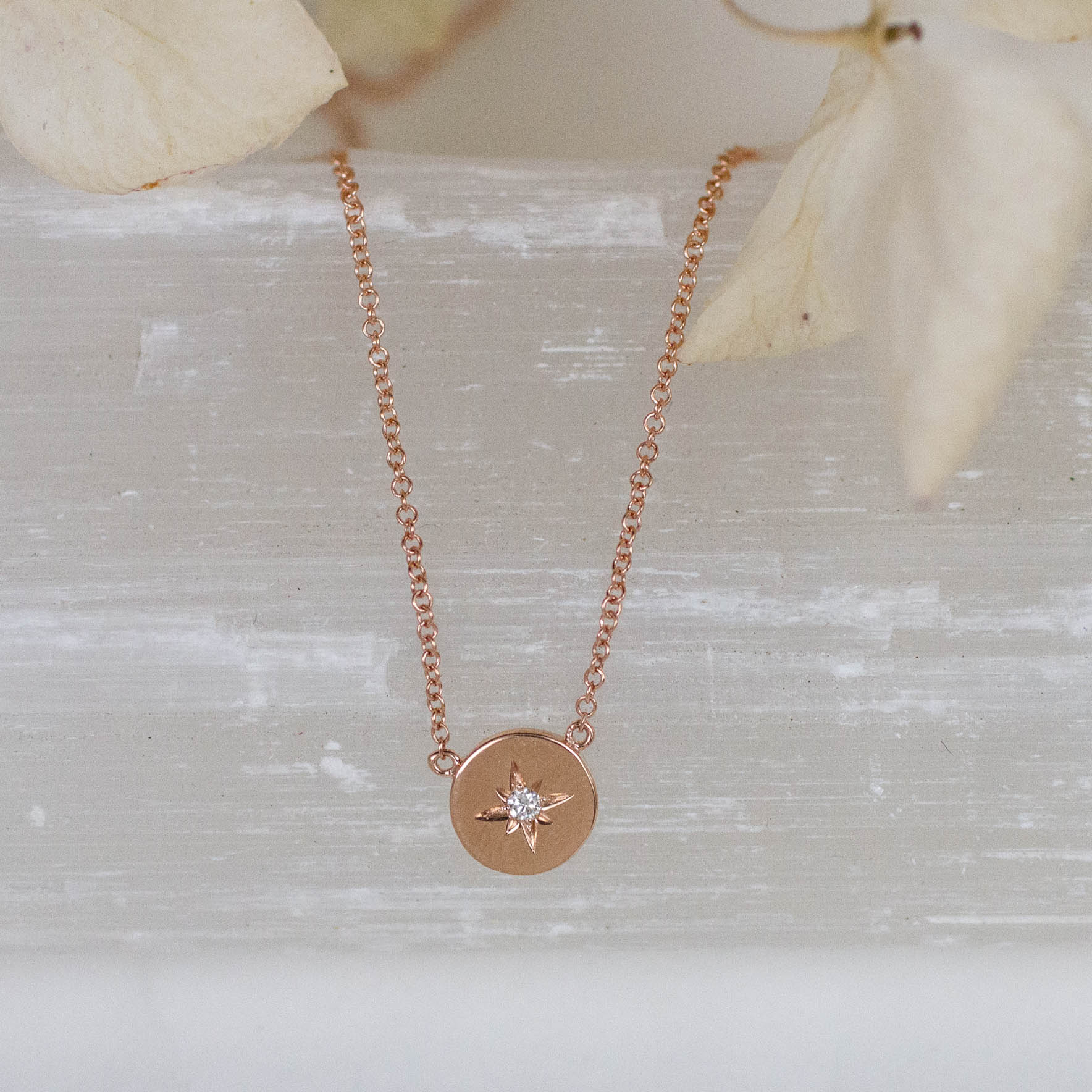 14K Diamond Star Disc Necklace