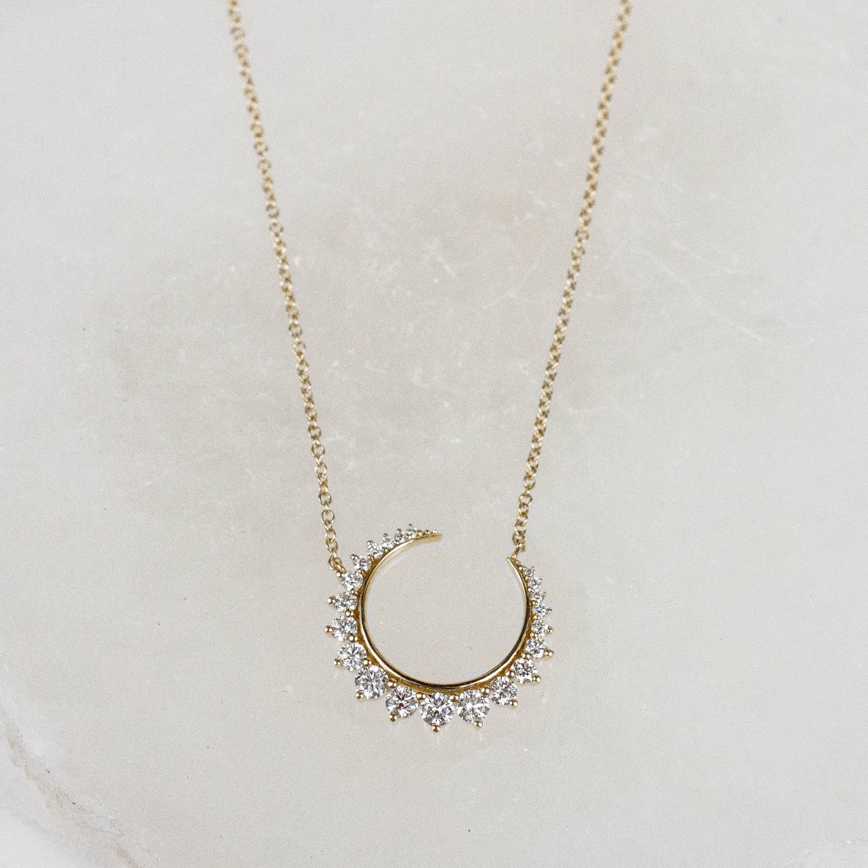 14K Diamond Tapered Crescent Necklace