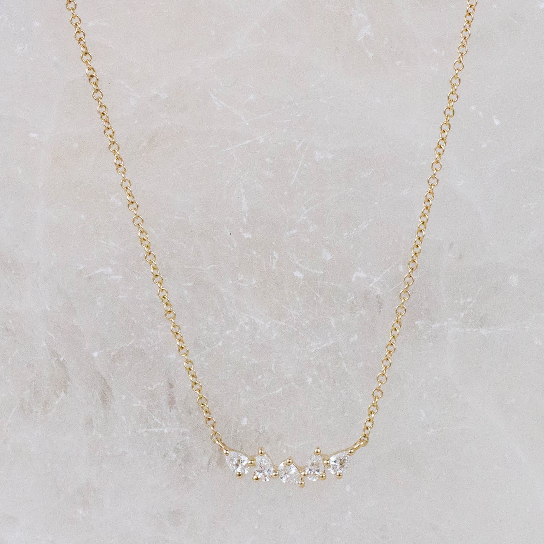 14K Asymmetrical Diamond Pears Necklace