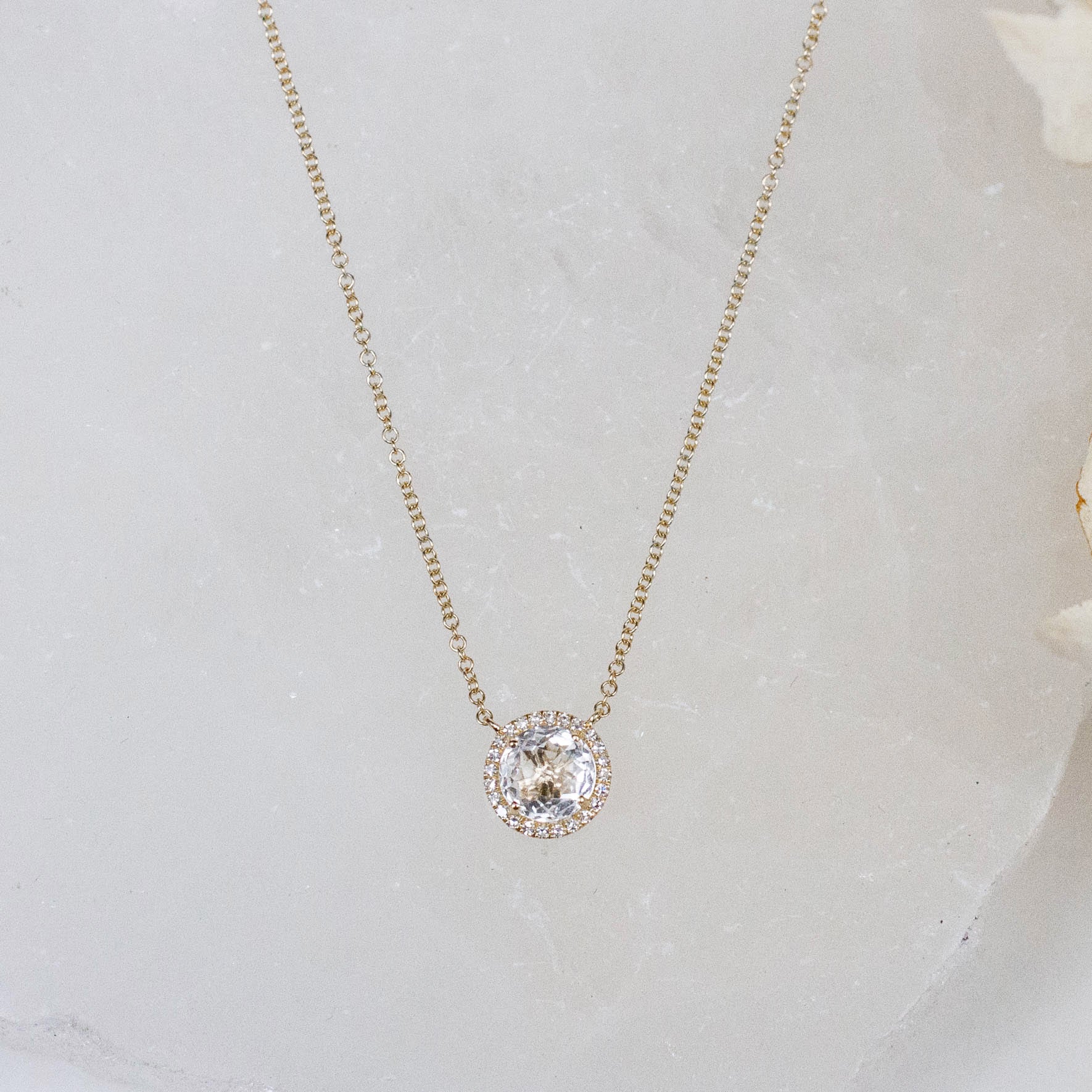 14K Diamond & Round White Topaz Necklace