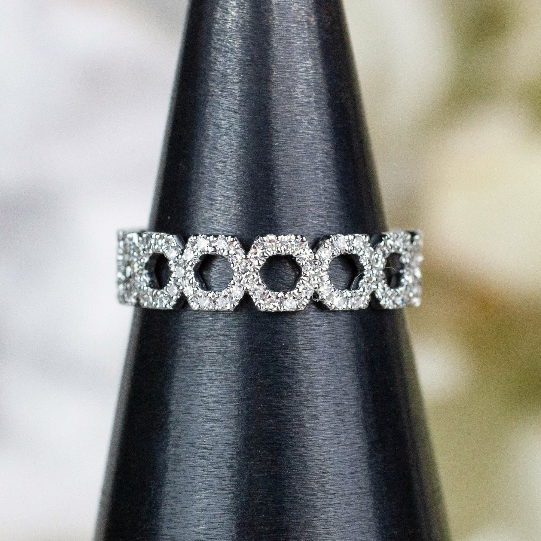 14K Diamond Open Hexagon Band