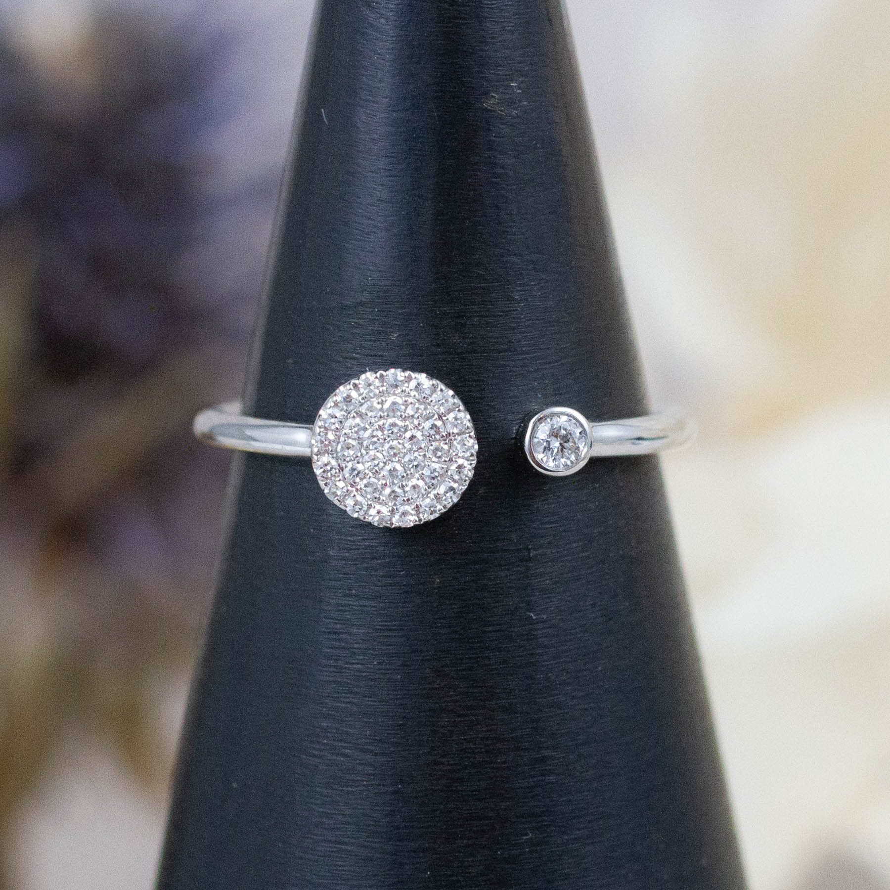 14K Diamond Disc Open Ring