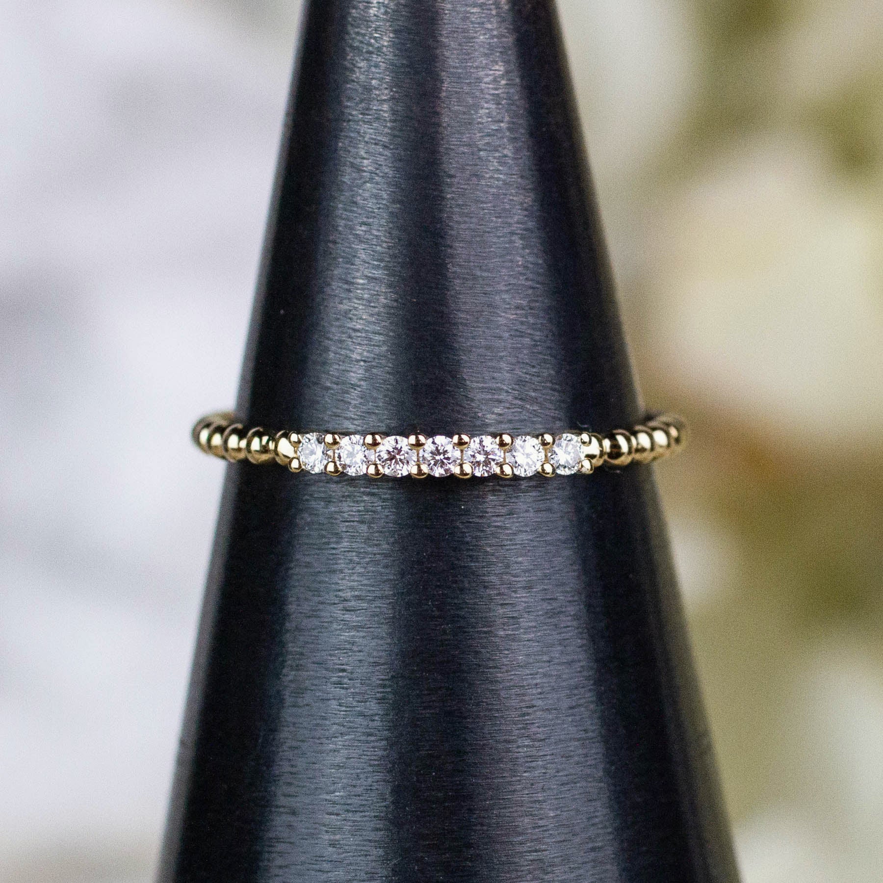 14K Diamond Beaded Ring