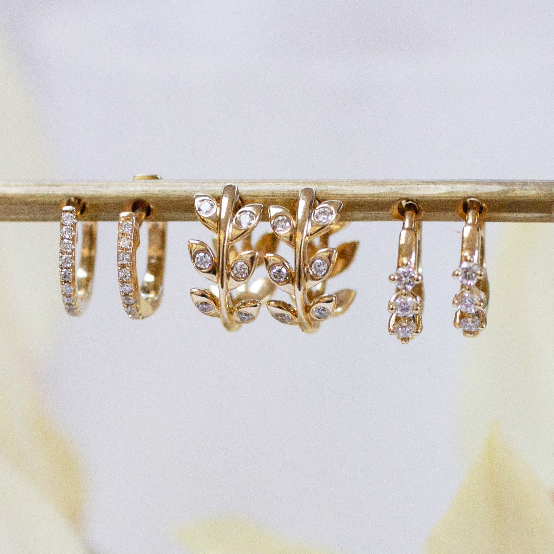 14K Diamond Mini Single Row Huggie Hoops