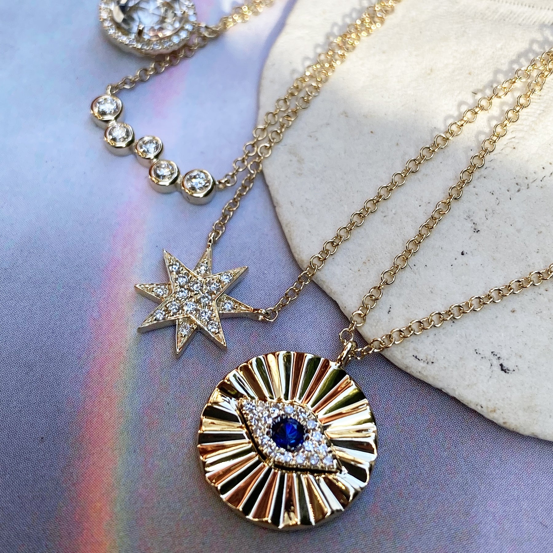14K Diamond Necklace w/ Blue Sapphire Eye