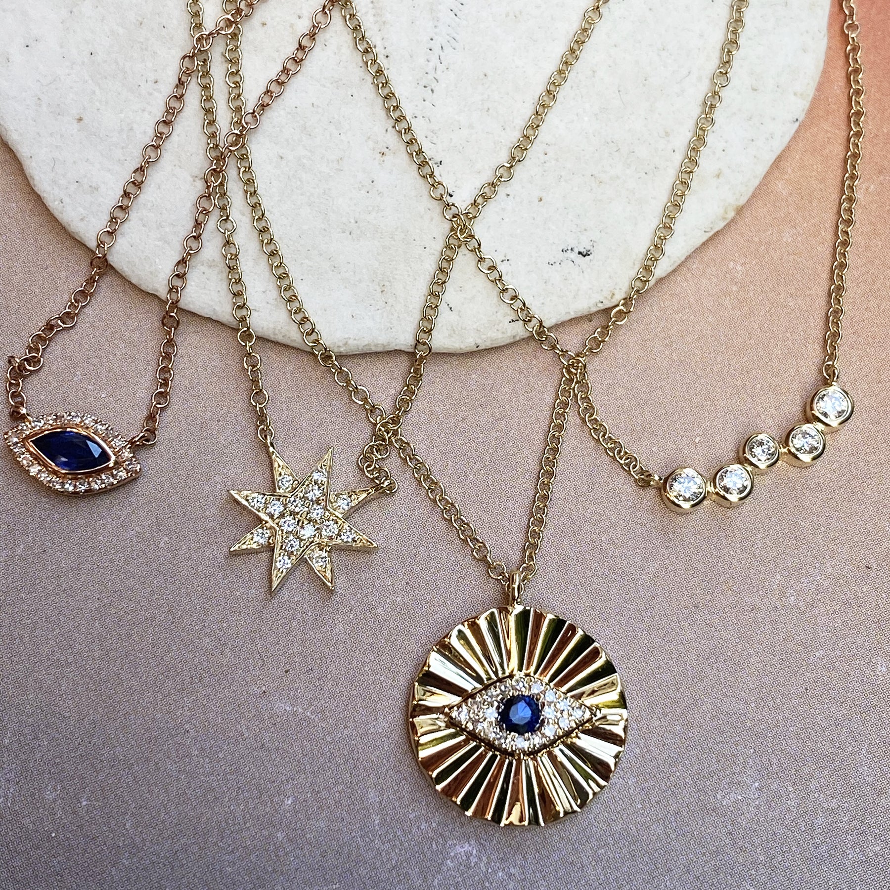 14K Diamond & Gemstone Eye Necklace