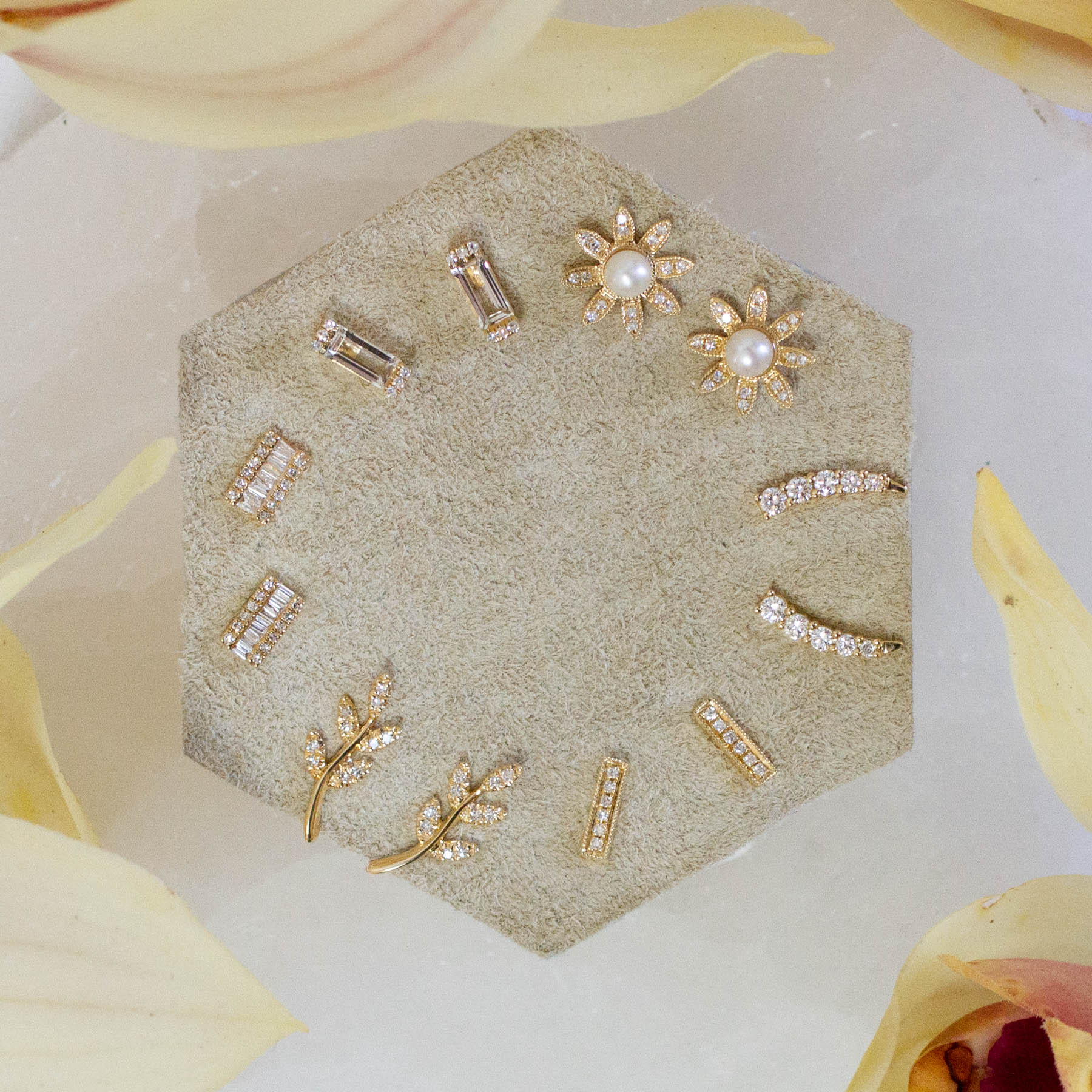 14K Diamond Leaf Posts