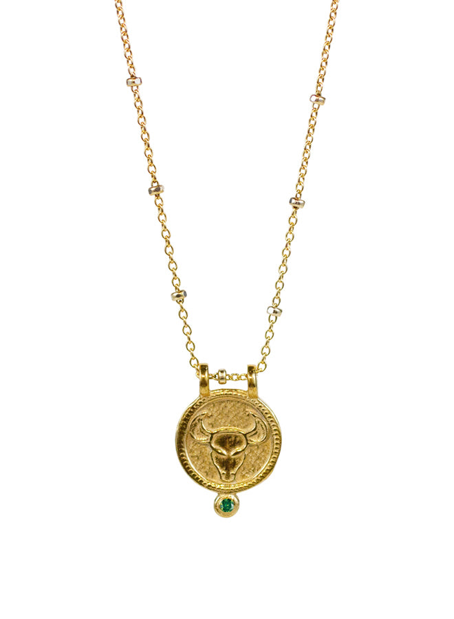Gold Taurus Zodiac Sign With Diamonds Pendant Necklace
