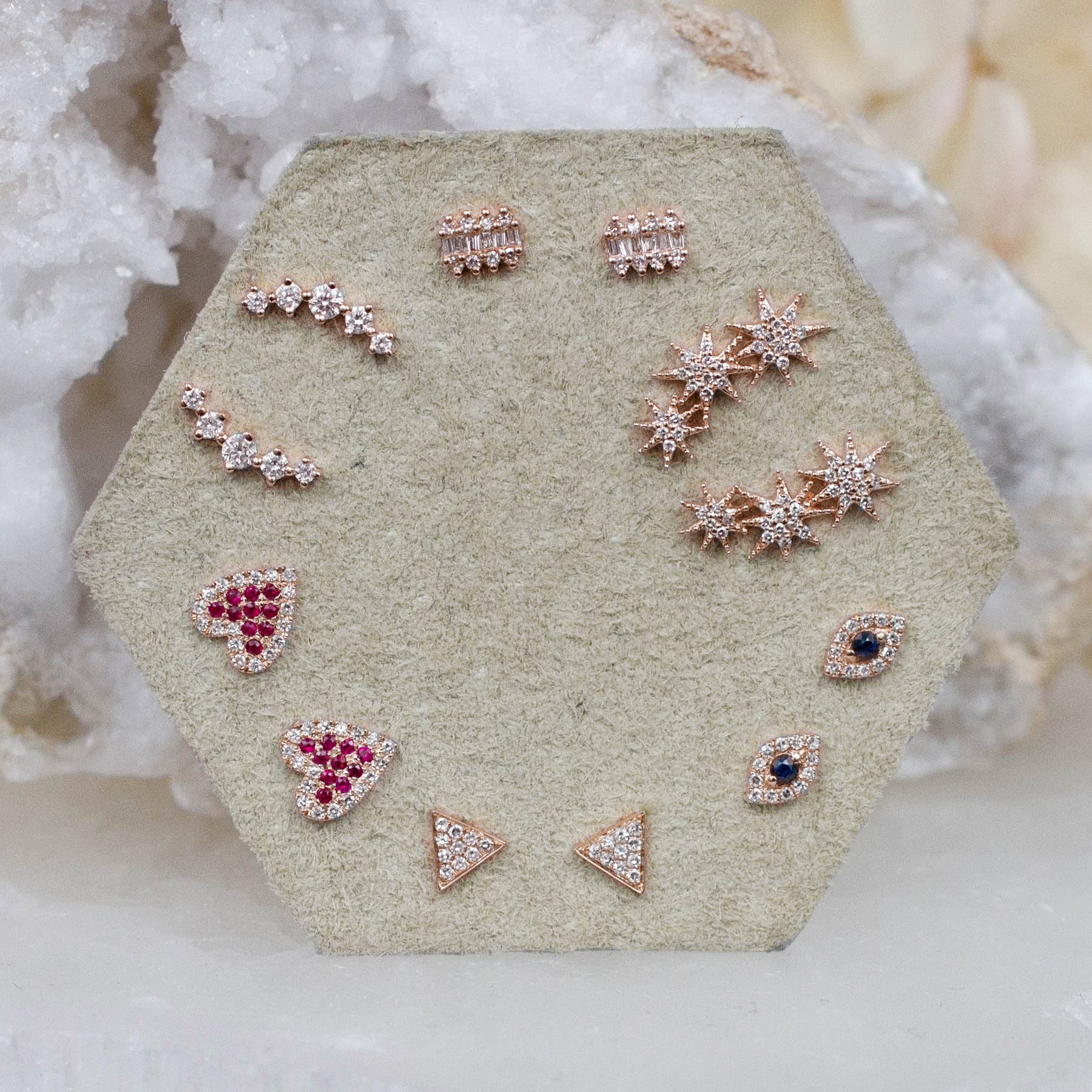 14K Diamond Triple Starburst Posts